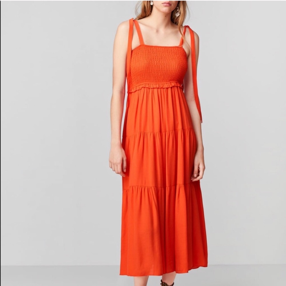 Zara Strappy Midi Dress Ruffle Trim Sz Large